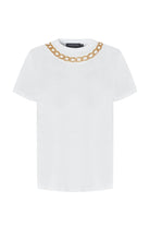 Exquise-Gold İşleme Beyaz Bisiklet Yaka Regular Pamuklu örme Tişört-T-Shirts-6-Milagron.com