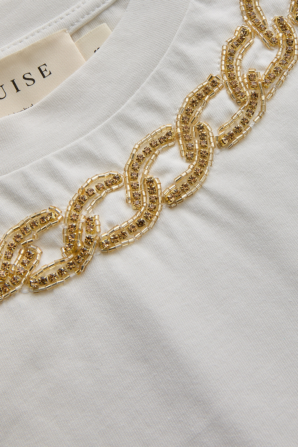 Exquise-Gold İşleme Beyaz Bisiklet Yaka Regular Pamuklu örme Tişört-T-Shirts-7-Milagron.com