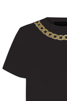 Exquise-Gold İşleme Siyah Bisiklet Yaka Regular Pamuklu örme Tişört-T-Shirts-2-Milagron.com