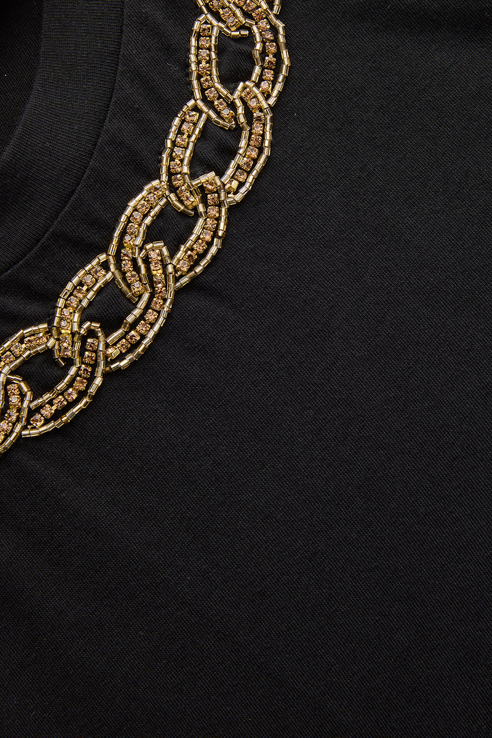 Exquise-Gold İşleme Siyah Bisiklet Yaka Regular Pamuklu örme Tişört-T-Shirts-4-Milagron.com