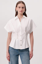 Gömlek Yaka Bağcık Detaylı Bele Oturan Regular Ekru Gömlek