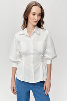 Gömlek Yaka Balon Kollu Bele Oturan Regular Kemik Gömlek