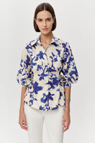 Gömlek Yaka Balon Kollu Bele Oturan Regular Krem Saks Gömlek