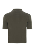 Exquise-Gömlek Yaka Düğmeli Kısa Kollu Slim Fit Haki Triko Bluz-BLUZ-7-Milagron.com