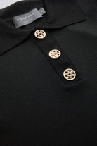 Exquise-Gömlek Yaka Düğmeli Kısa Kollu Slim Fit Siyah Triko Bluz-BLUZ-5-Milagron.com