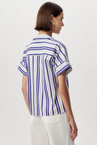 Gömlek Yaka Kısa Kollu Çizgili Regular Saks Kemik Gömlek