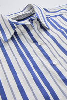 Gömlek Yaka Kısa Kollu Çizgili Regular Saks Kemik Gömlek