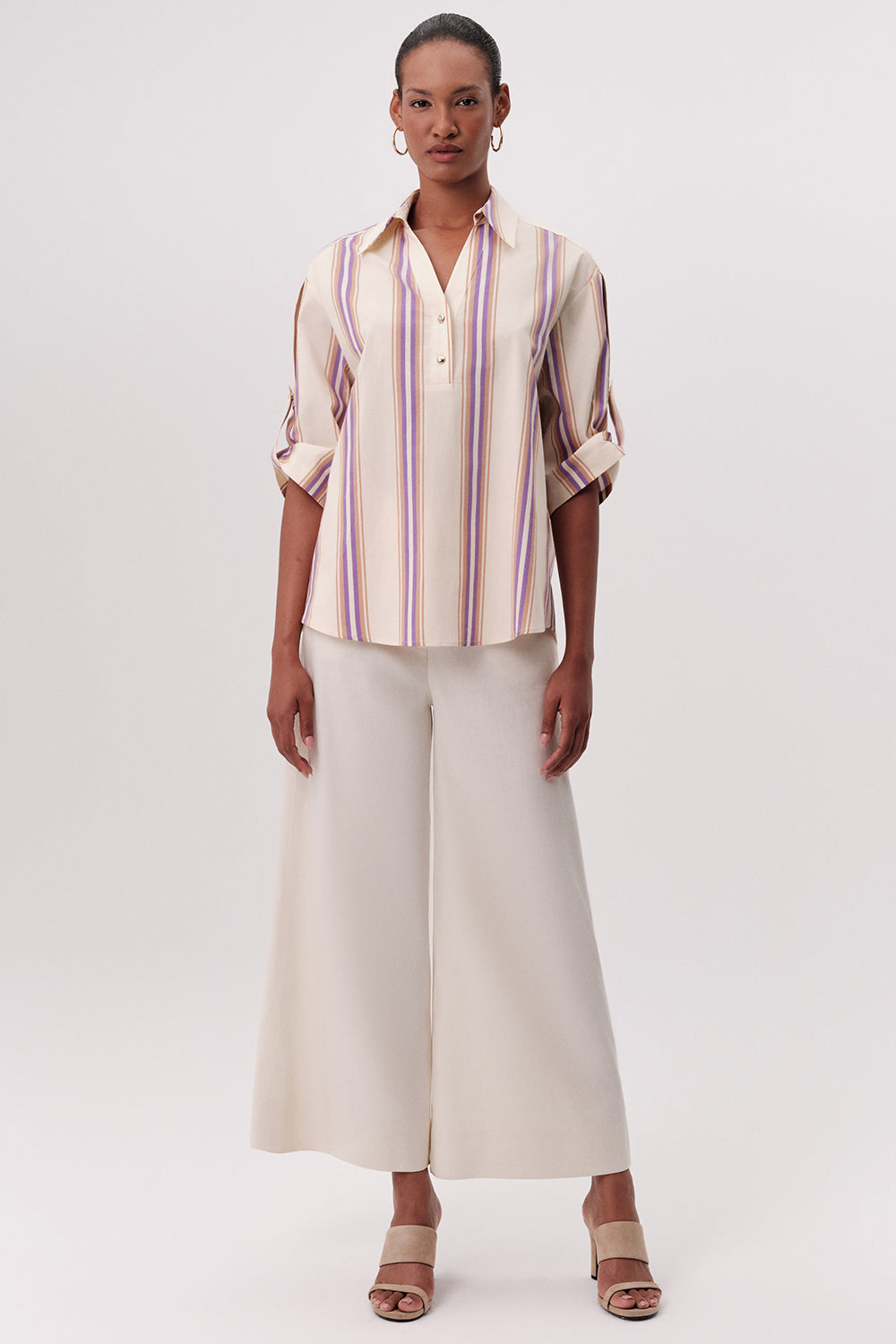 Gömlek Yaka Kısa Kollu Desenli Düğmeli Regular Çok Renkli Bluz