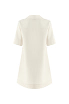 Exquise-Gömlek Yaka Kısa Kollu Oversize Cepli Krem Mini Elbise-ELBİSE-8-Milagron.com