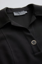 Exquise-Gömlek Yaka Kısa Kollu Oversize Cepli Siyah Mini Elbise-ELBİSE-5-Milagron.com