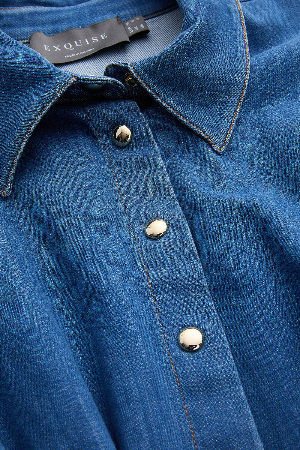 Gömlek Yaka Kısa Kollu Pileli Regular Denim Mavi Gömlek