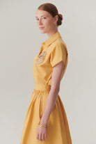 Exquise-Gömlek Yaka Kısa Kollu Taş İşlemeli Pamuklu Regular Fit Camel Gömlek-Gömlek-4-Milagron.com