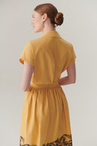 Exquise-Gömlek Yaka Kısa Kollu Taş İşlemeli Pamuklu Regular Fit Camel Gömlek-Gömlek-5-Milagron.com