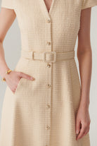 Exquise-Gömlek Yaka Kısa Kollu önden Düğmeli Regular Fit Midi Boy Ekru Elbise-ELBİSE-3-Milagron.com