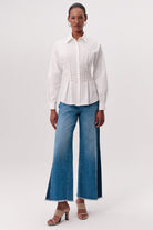 Gömlek Yaka Kuş Gözü Detaylı Bele Oturan Regular Beyaz Gömlek