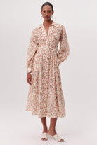 Gömlek Yaka Manşetli Bele Oturan Regular Midi Çok Renkli Elbise