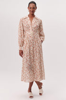 Gömlek Yaka Manşetli Bele Oturan Regular Midi Çok Renkli Elbise