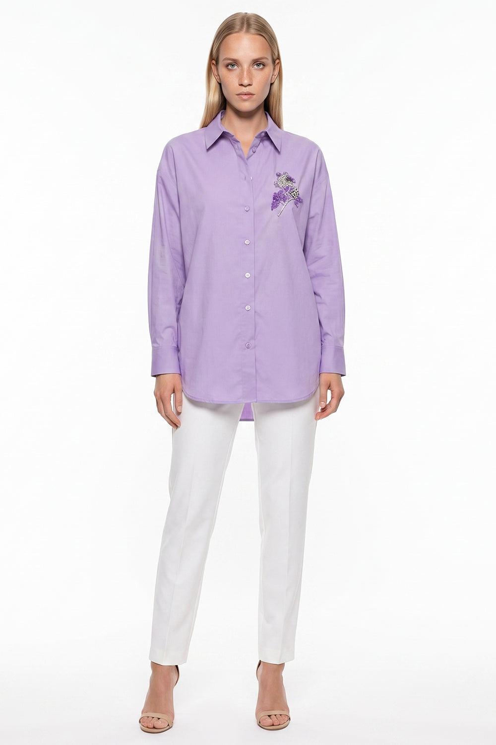 Gömlek Yaka Manşetli Uzun Kollu İŞlemeli Regular Gömlek