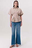 Gömlek Yaka Pileli Bele Oturan Çizgili Regular Çok Renkli Gömlek