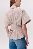 Gömlek Yaka Pileli Bele Oturan Çizgili Regular Çok Renkli Gömlek