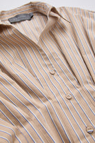 Gömlek Yaka Pileli Bele Oturan Çizgili Regular Çok Renkli Gömlek