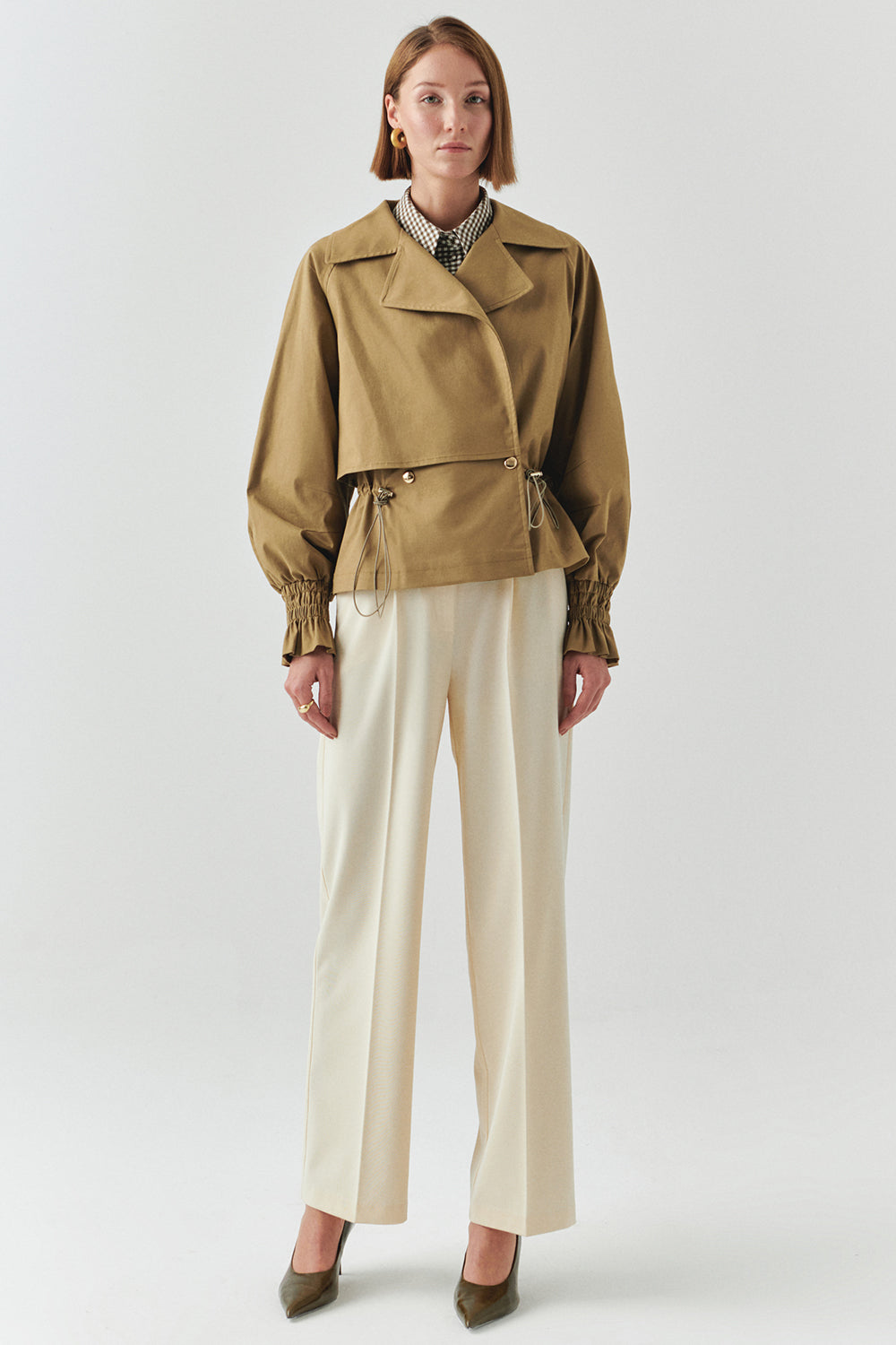 Exquise-Gömlek Yaka Reglan Kol Regular Astarlı Pamuklu Camel Ceket-CEKET-1-Milagron.com