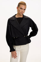 Exquise-Gömlek Yaka Reglan Kol Regular Astarlı Pamuklu Siyah Ceket-CEKET-1-Milagron.com