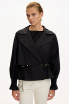 Exquise-Gömlek Yaka Reglan Kol Regular Astarlı Pamuklu Siyah Ceket-CEKET-6-Milagron.com