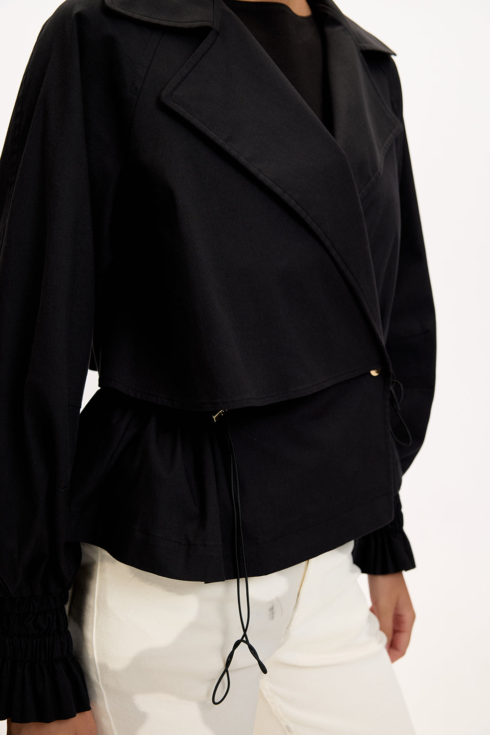 Exquise-Gömlek Yaka Reglan Kol Regular Astarlı Pamuklu Siyah Ceket-CEKET-7-Milagron.com