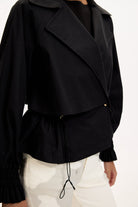 Exquise-Gömlek Yaka Reglan Kol Regular Astarlı Pamuklu Siyah Ceket-CEKET-7-Milagron.com