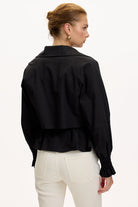 Exquise-Gömlek Yaka Reglan Kol Regular Astarlı Pamuklu Siyah Ceket-CEKET-8-Milagron.com