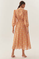 Exquise-Gömlek Yaka Uzun Kol Kuşak Detaylı çiçek Desenli Midi Boy Elbise-ELBİSE-4-Milagron.com