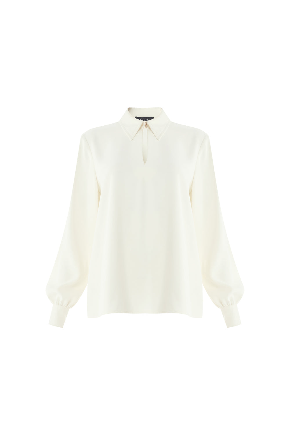 Exquise-Gömlek Yaka Uzun Kollu Dmla Yaka Regular Krem Bluz-BLUZ-1-Milagron.com