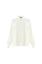 Exquise-Gömlek Yaka Uzun Kollu Dmla Yaka Regular Krem Bluz-BLUZ-1-Milagron.com