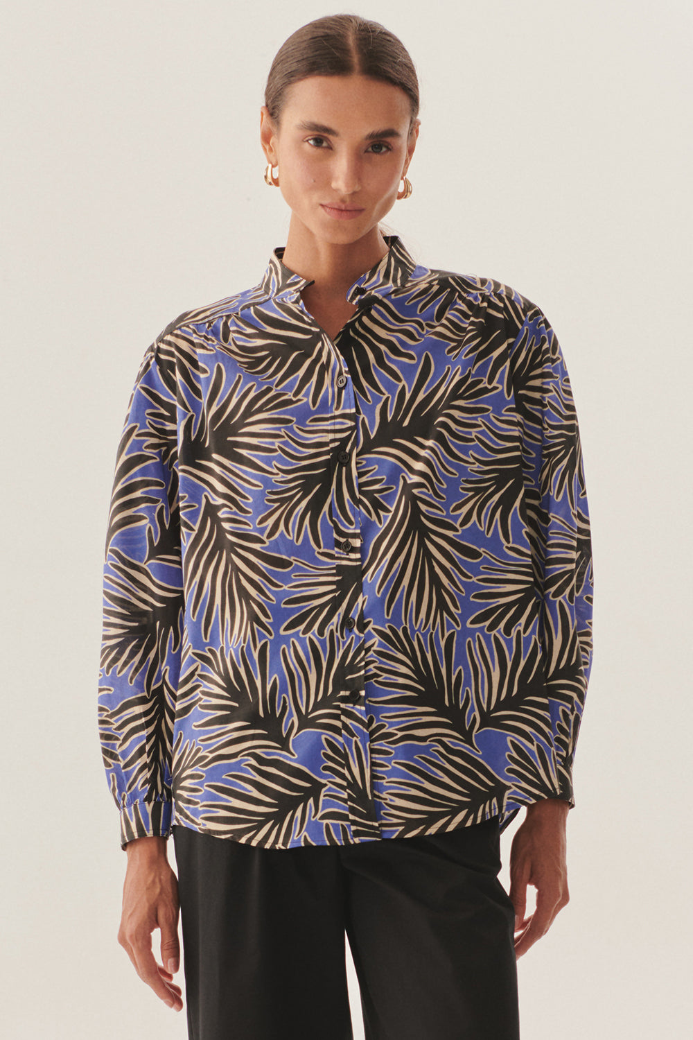 Exquise-Hakim Yaka Uzun Kol Rahat Kesim Desenli Pamuklu Gömlek-Gömlek-1-Milagron.com