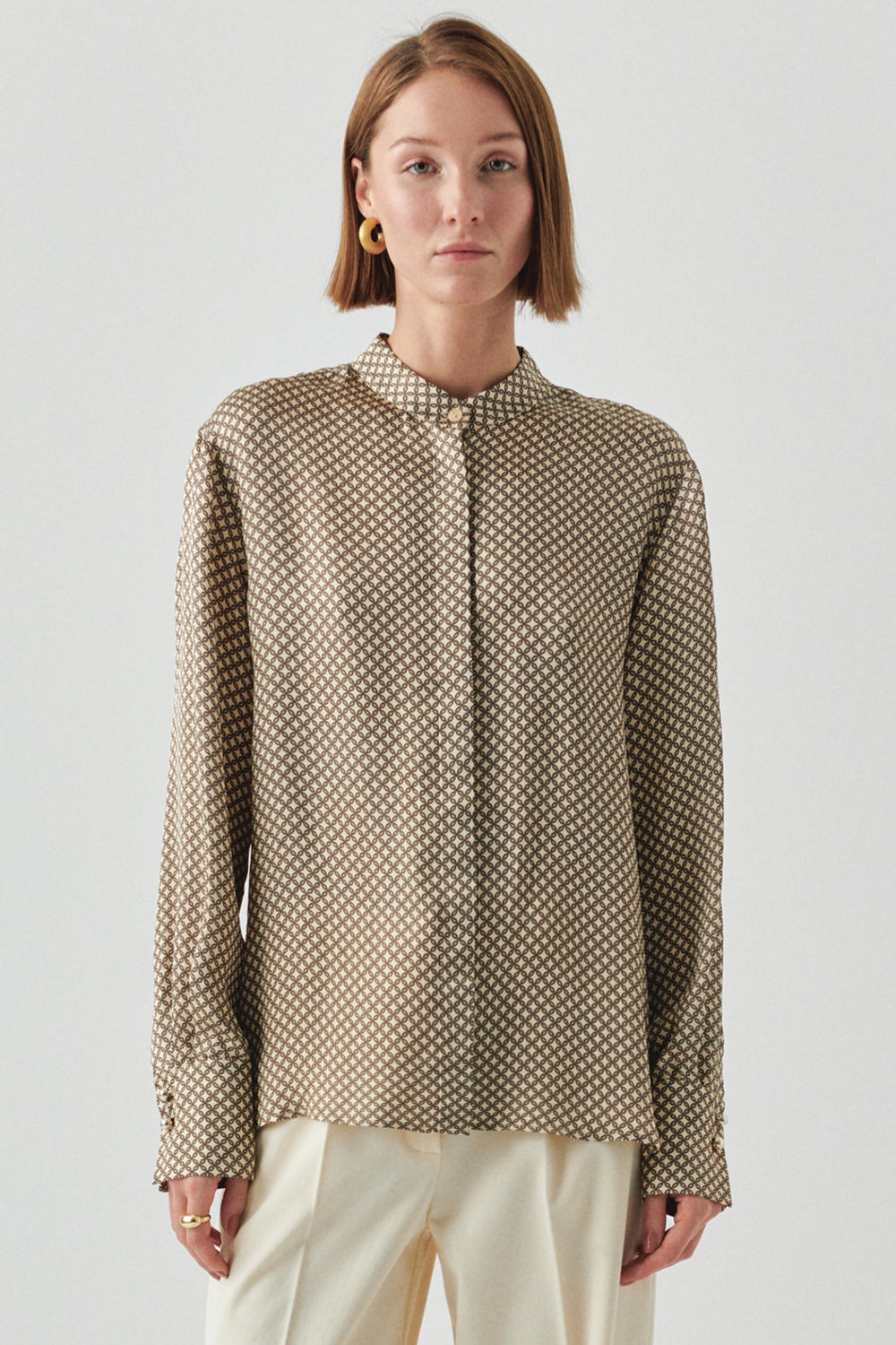 Exquise-Hakim Yaka Uzun Kollu Regular Desenli Gömlek-GÖMLEK-1-Milagron.com