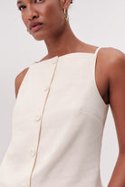 İnce Askılı Düğmeli Kolsuz Regular Krem Bluz