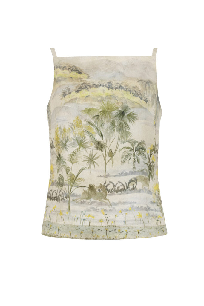 İnce Askılı Regular Fit Tropikal Desenli Bluz - 1