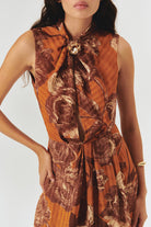 Exquise-İnci Tokalı Detaylı Desenli Maxi Elbise-ELBİSE-4-Milagron.com