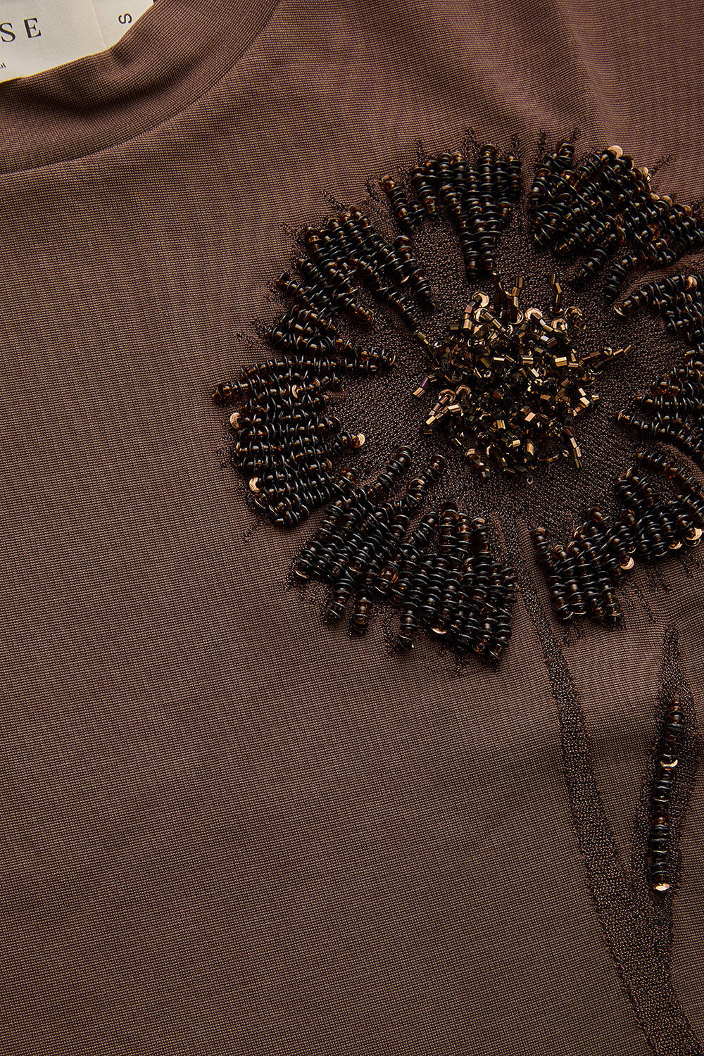 Exquise-İşleme Detaylı Kahverengi Crop Modal Karışımlı örme Tişört-T-Shirts-7-Milagron.com