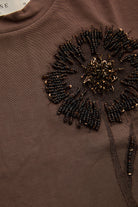 Exquise-İşleme Detaylı Kahverengi Crop Modal Karışımlı örme Tişört-T-Shirts-7-Milagron.com