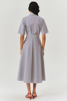 Exquise-İşleme Detaylı Kemerli çizgili A Kesim Gömlek Elbise-ELBİSE-5-Milagron.com