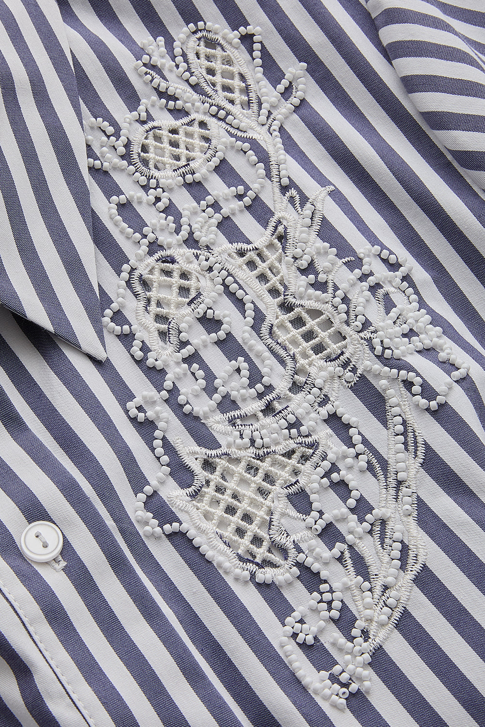 Exquise-İşleme Detaylı Kemerli çizgili A Kesim Gömlek Elbise-ELBİSE-7-Milagron.com