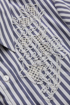 Exquise-İşleme Detaylı Kemerli çizgili A Kesim Gömlek Elbise-ELBİSE-7-Milagron.com