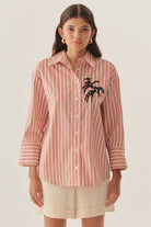 Exquise-İşleme Detaylı Kırmızı çizgili Regular Gömlek-Gömlek-1-Milagron.com