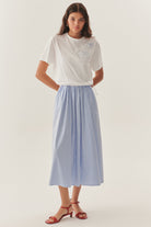 Exquise-İşleme Detaylı Kısa Kollu Bisiklet Yaka Regular Midi Elbise-ELBİSE-2-Milagron.com