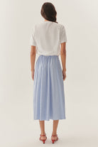 Exquise-İşleme Detaylı Kısa Kollu Bisiklet Yaka Regular Midi Elbise-ELBİSE-3-Milagron.com