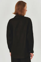 Exquise-İşleme Detaylı Rahat Kalıp Saf Keten Siyah Gömlek-Gömlek-3-Milagron.com