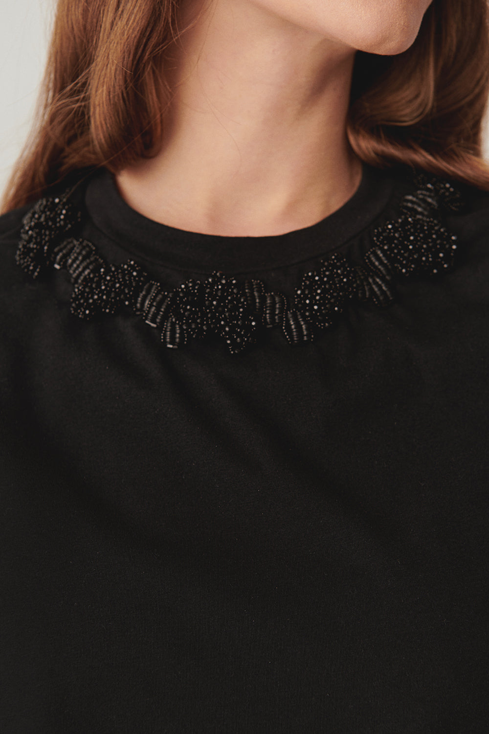 Exquise-İşleme Detaylı Siyah Regular Pamuklu örme Tişört-T-Shirts-4-Milagron.com