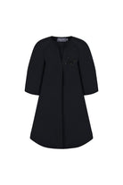 Exquise-İşleme Detaylı V Yaka Siyah Regular Mini Elbise-ELBİSE-6-Milagron.com